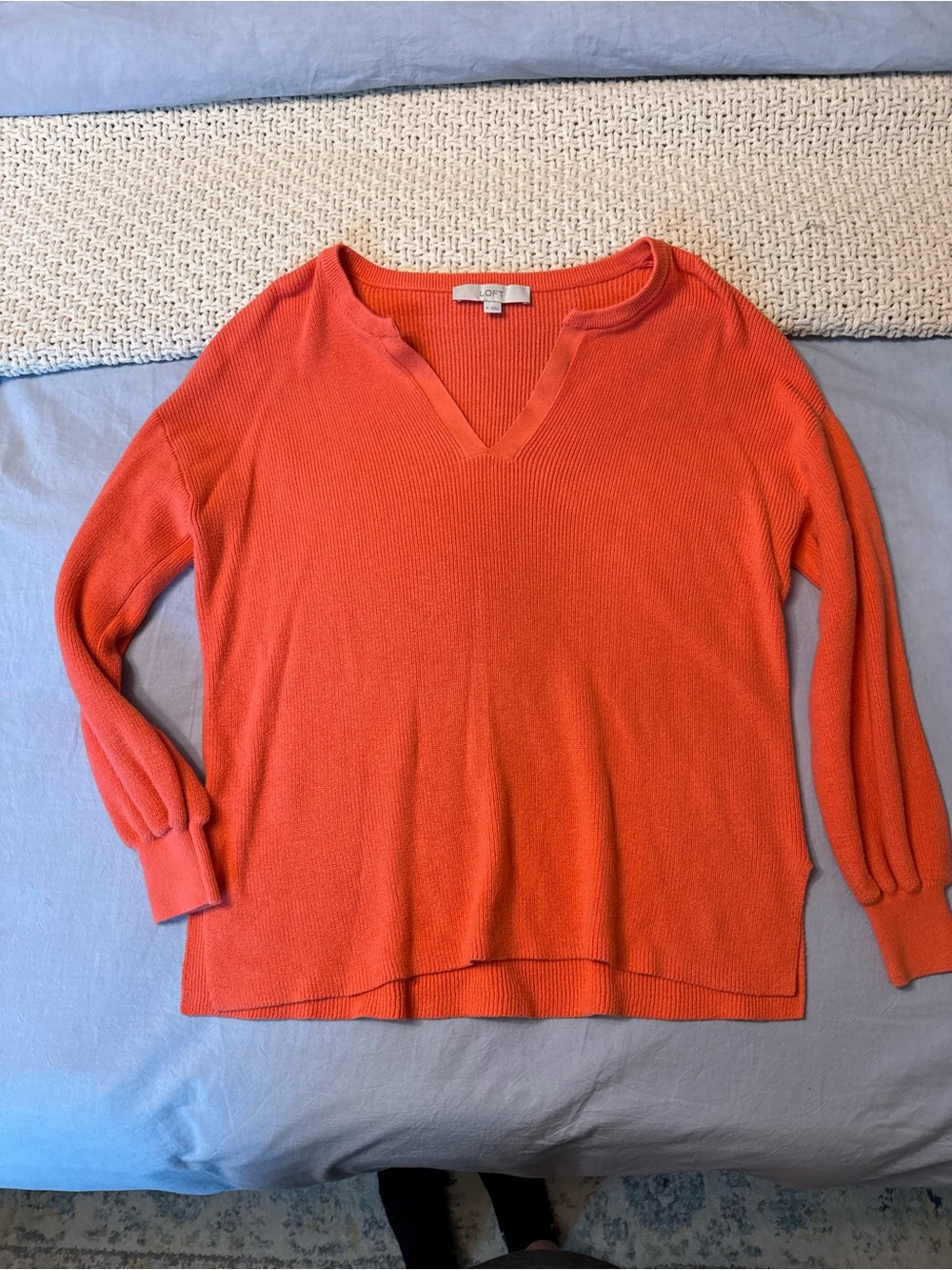 LOFT Coral-Orange V-Neck Sweater